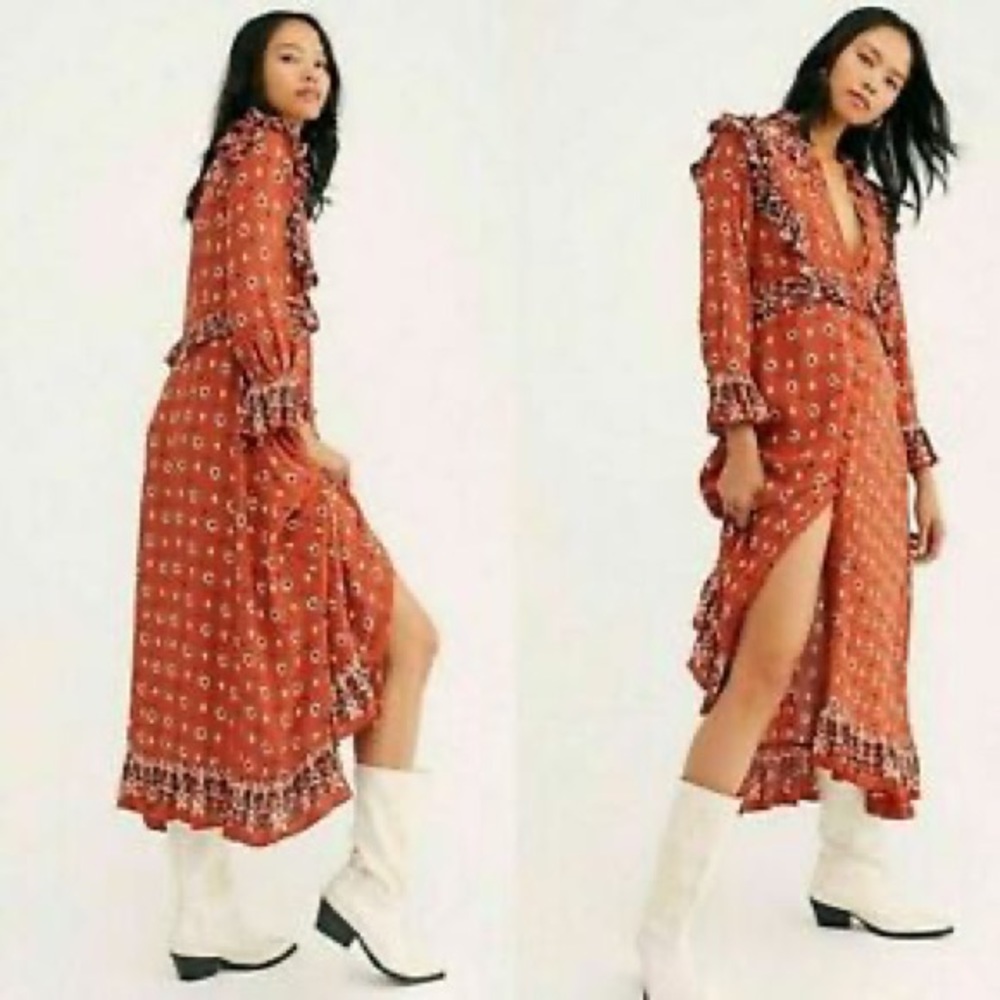 S NWT Free People Rust Combo Floral Dress
